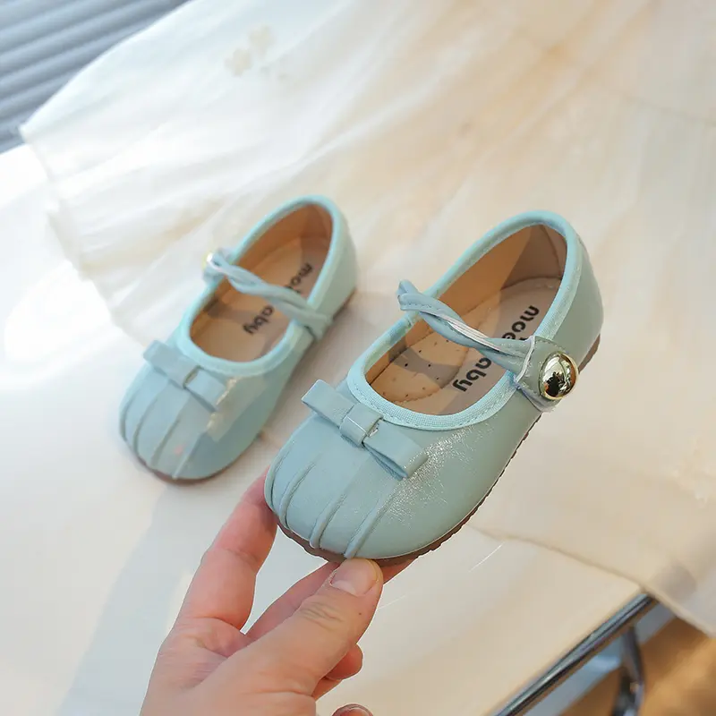 2025 New Children's Leather Shoes Simple Pleated Girls Fashion Leather Shoes Causal Bowknot Versatile Kids Princess Flat Shoes