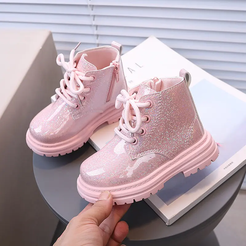 Girls Princess Boots Korean Style Kids Short Boots Glossy Fashion 2025 Autumn Winter New Children Ankle Boots Soft Versatile