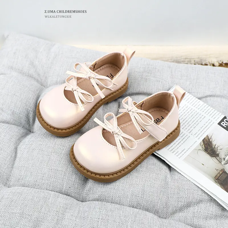 Spring Autumn Children Princess Shoes Fashion Sweet Bowknot Girls' Flat Shoes Lolita Kids Causal Princess Party Leather Shoes