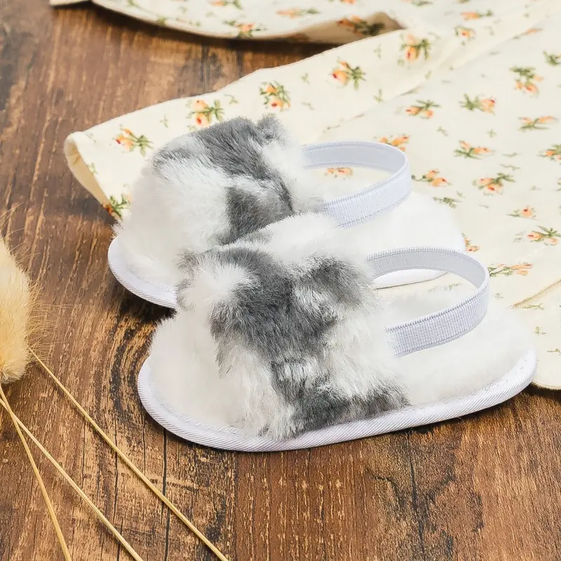 Children's Slippers Home New Winter Toddler Fashion Girls Causal Cotton Slippers Walking Non-slip Kids Furry Hairy Flat Slippers