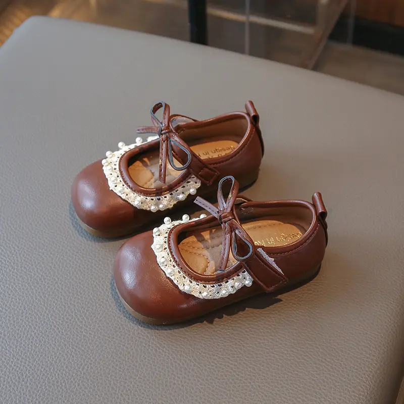 Girls Fashion Princess Shoes Elegant Ruffled Edge Children's Flats Spring Autumn New Kids Versatile Wedding Party Leather Shoes