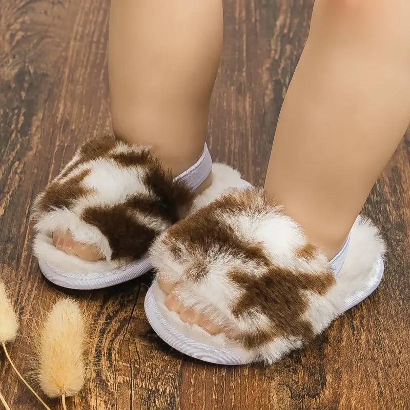 Children's Slippers Home New Winter Toddler Fashion Girls Causal Cotton Slippers Walking Non-slip Kids Furry Hairy Flat Slippers