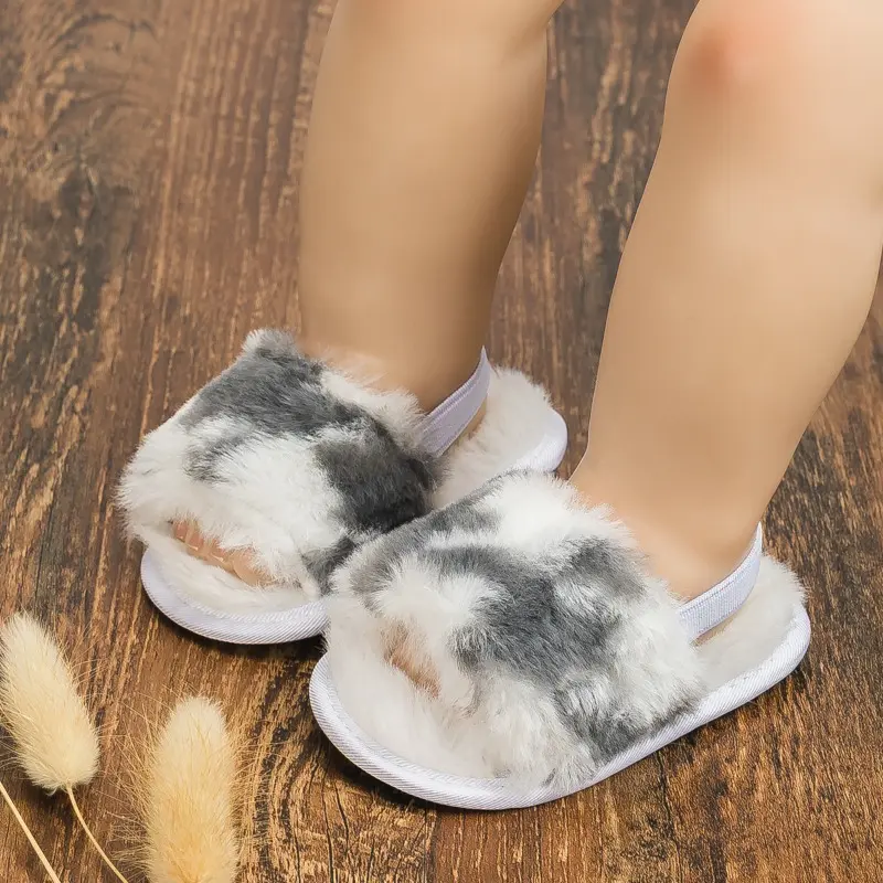 Children's Slippers Home New Winter Toddler Fashion Girls Causal Cotton Slippers Walking Non-slip Kids Furry Hairy Flat Slippers