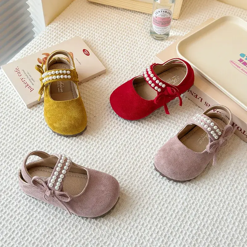 2025 Children Leather Shoes for Girls Spring Autumn New Fashion Korean Style Soft Non-slip Versatile Chic Princess Bowtie Shoes