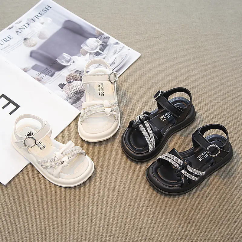 Girls Princess Sandals Children Summer Beach Shoes Soft Sole Fashion Kids Sweet Rhinestone Sandals Anti-Slippery Size 26-36