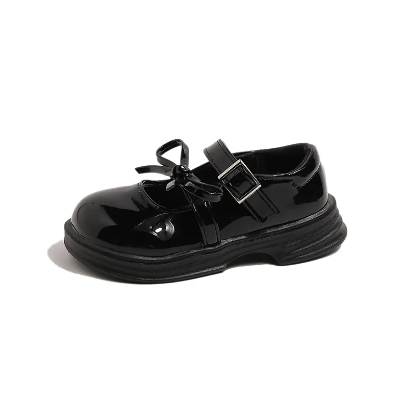 Girls Leather Shoes Glossy Bright Skin Kids School Black Party Wedding Flats with Bow-knot Princess Sweet PU Leather Fashion New