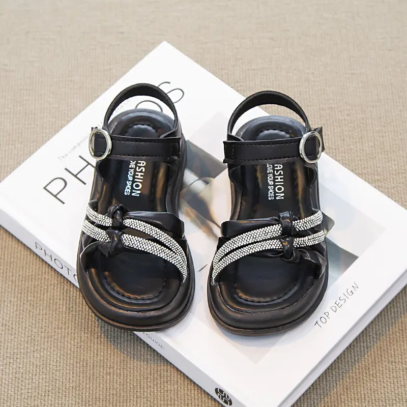 Girls Princess Sandals Children Summer Beach Shoes Soft Sole Fashion Kids Sweet Rhinestone Sandals Anti-Slippery Size 26-36