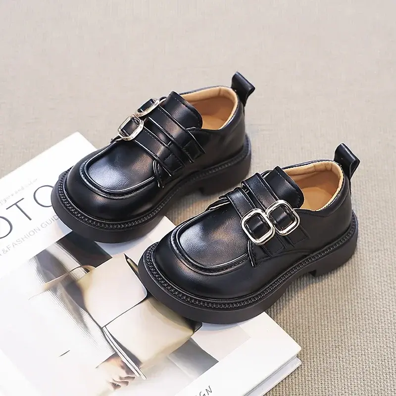 Kids Fashion Shoes Retro Hook&loop Girls Leather Shoes Non-slip Soft Sole 2025 New Boys Uniform School Shoes British Style Chic