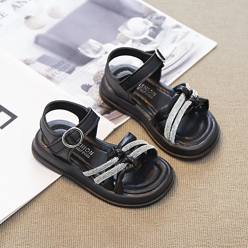 Girls Princess Sandals Children Summer Beach Shoes Soft Sole Fashion Kids Sweet Rhinestone Sandals Anti-Slippery Size 26-36