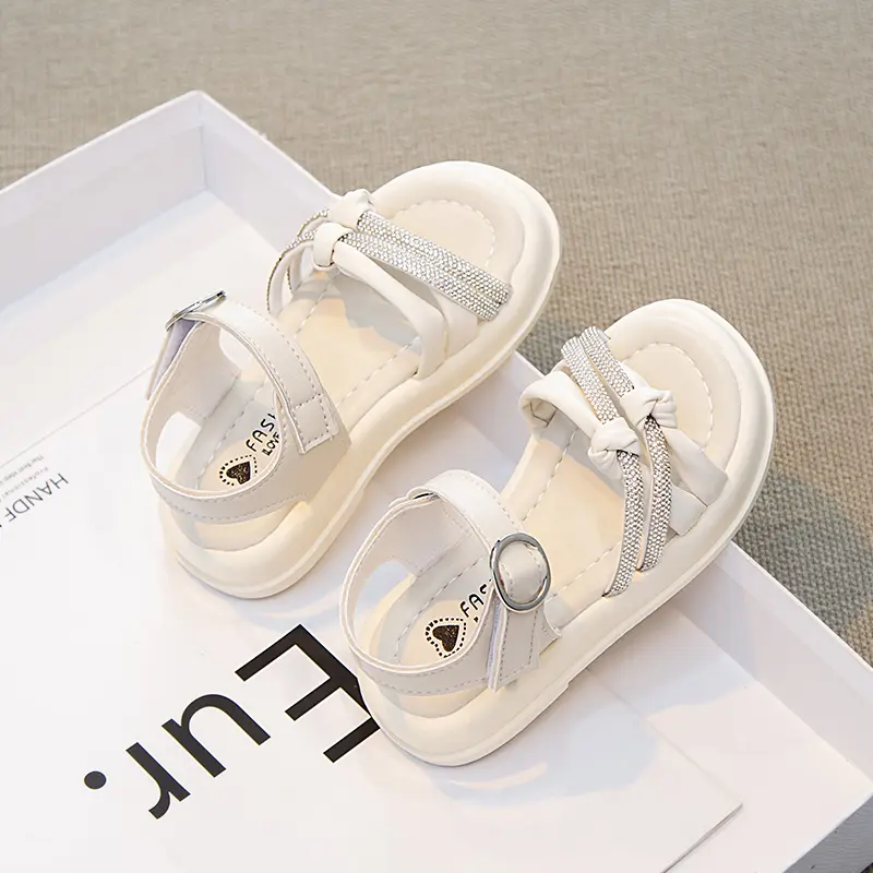 Girls Princess Sandals Children Summer Beach Shoes Soft Sole Fashion Kids Sweet Rhinestone Sandals Anti-Slippery Size 26-36