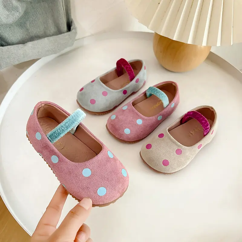 Girls Polka Dots Shoes Kids Flats Leather Shoes Slip-on Fashion Kids Princess Moccasins Shoes Candy Color Non-slip Spring Autumn