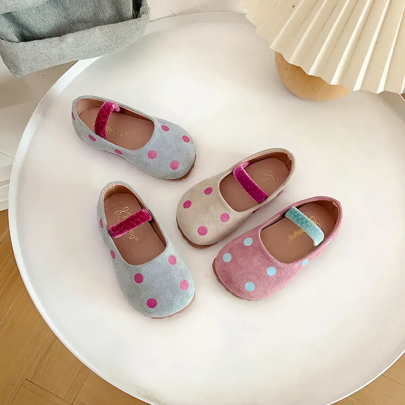 Girls Polka Dots Shoes Kids Flats Leather Shoes Slip-on Fashion Kids Princess Moccasins Shoes Candy Color Non-slip Spring Autumn