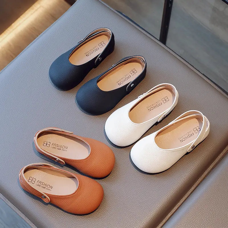 Girls Chic Leather Shoes Soft PU Slip-on 2 in 1 Slippers Kids Princess Sweet Flats Solid Color Fashion Spring Summer Kids Shoes