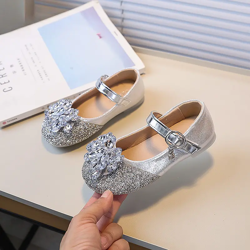 Luxury Girl Shoes Spring Autumn New Children Leather Shoes Wedding Party Rhinestone Sequins Kids Princess Ballet Shoes Fashion