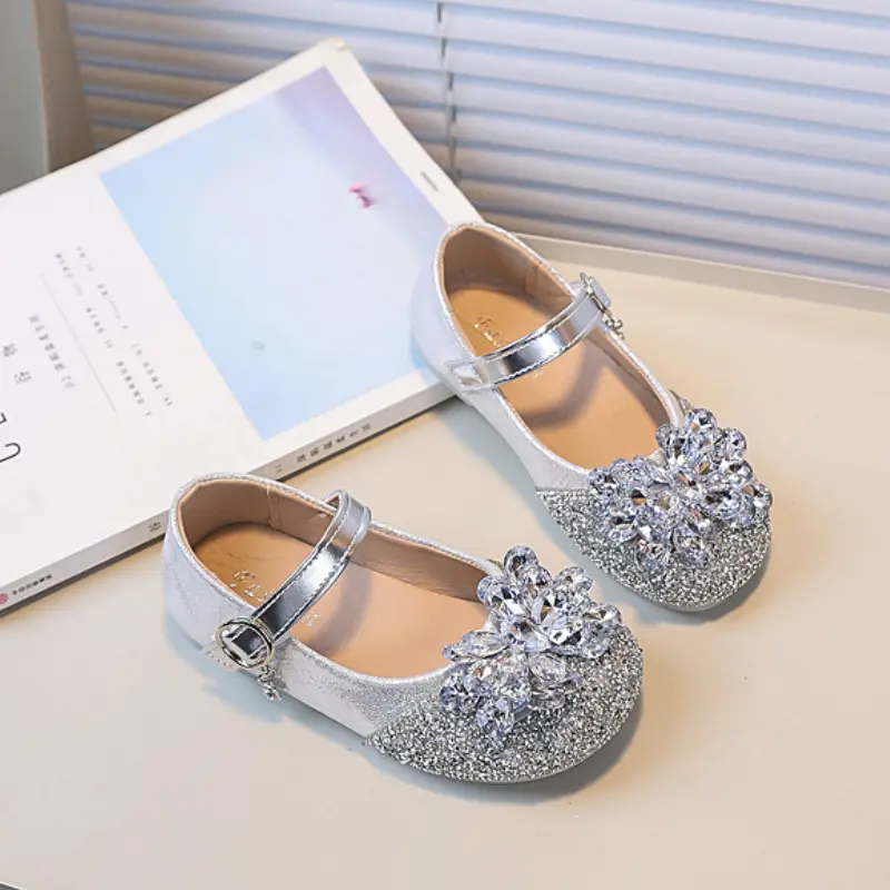 Luxury Girl Shoes Spring Autumn New Children Leather Shoes Wedding Party Rhinestone Sequins Kids Princess Ballet Shoes Fashion