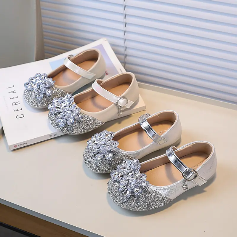 Luxury Girl Shoes Spring Autumn New Children Leather Shoes Wedding Party Rhinestone Sequins Kids Princess Ballet Shoes Fashion