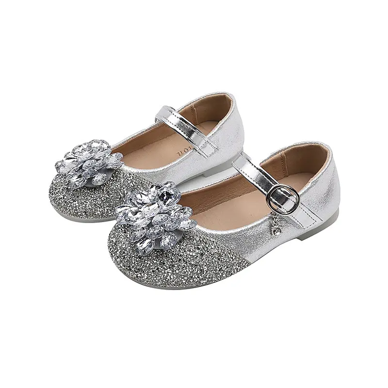 Luxury Girl Shoes Spring Autumn New Children Leather Shoes Wedding Party Rhinestone Sequins Kids Princess Ballet Shoes Fashion
