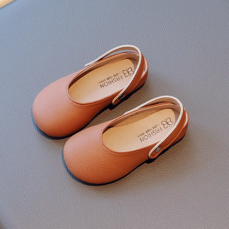 Girls Chic Leather Shoes Soft PU Slip-on 2 in 1 Slippers Kids Princess Sweet Flats Solid Color Fashion Spring Summer Kids Shoes