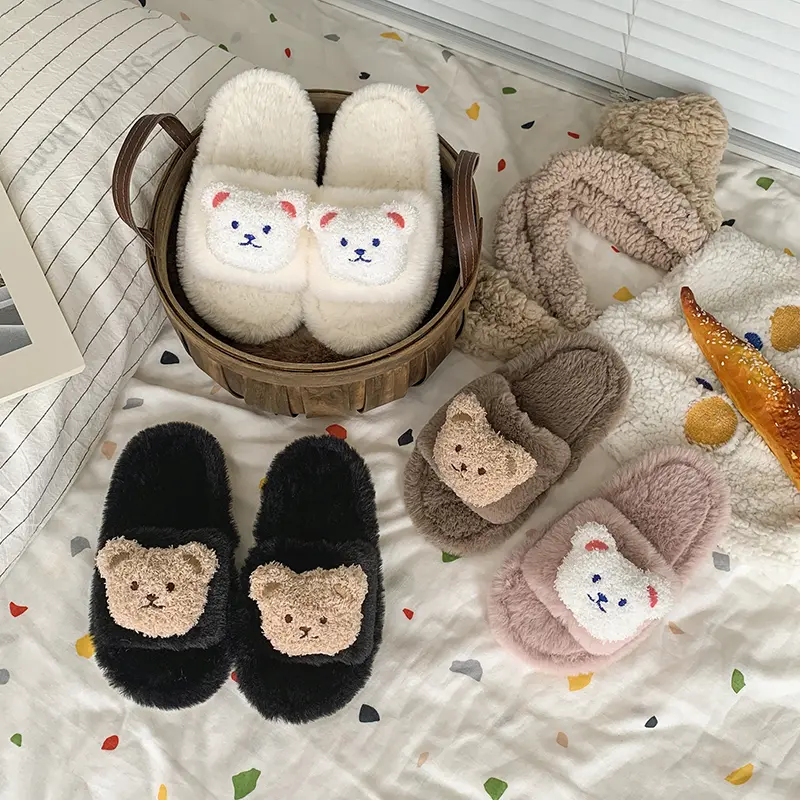 2025 Children Plush Slippers for Girls Winter New Fashion Korean Style Soft Bottom Anti-slippery Versatile Casual Open-toe Shoes