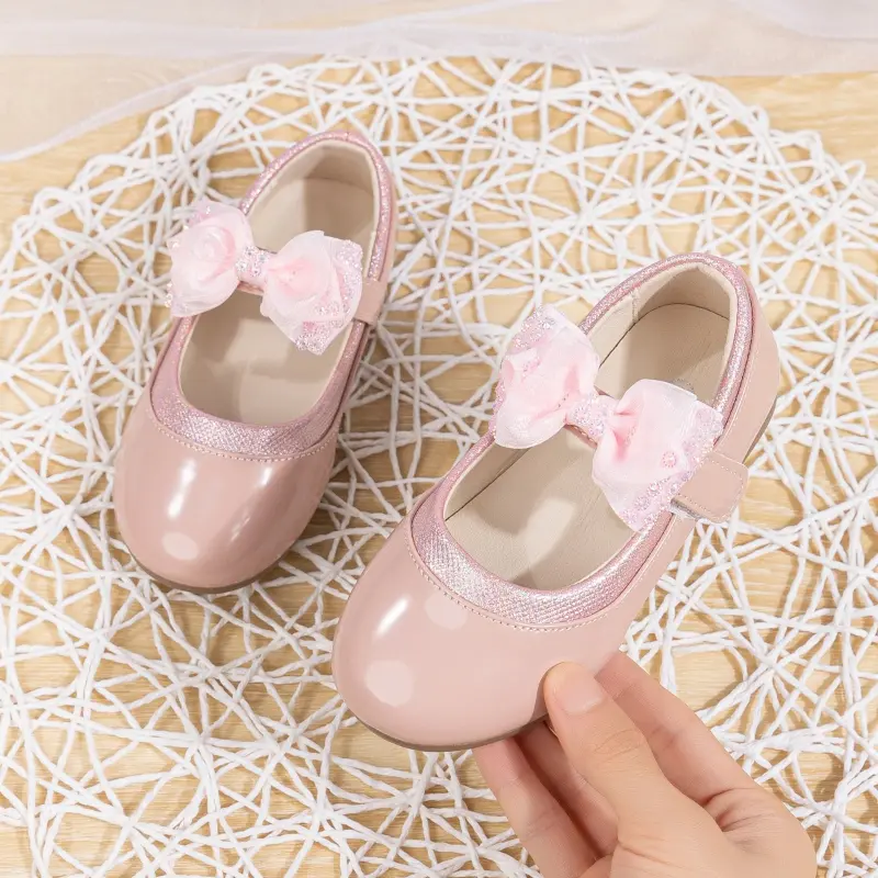 Spring Autumn Girls Leather Shoes Classic Pink Bowknot Children Causal Princess Shoes Fashion Ballet Versatile Kids Flat Shoes