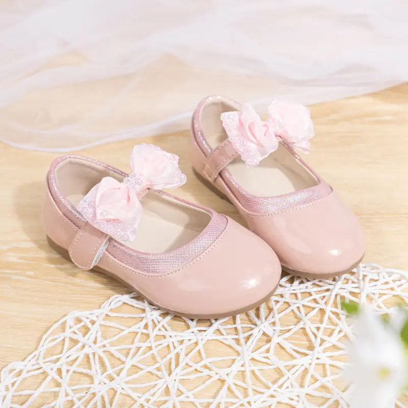 Spring Autumn Girls Leather Shoes Classic Pink Bowknot Children Causal Princess Shoes Fashion Ballet Versatile Kids Flat Shoes