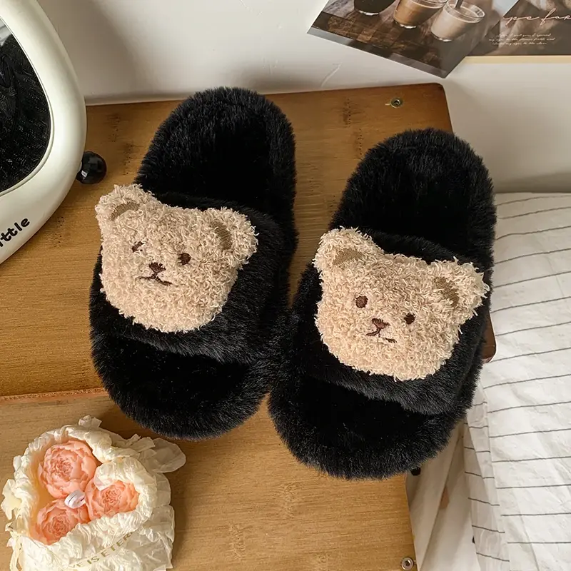 2025 Children Plush Slippers for Girls Winter New Fashion Korean Style Soft Bottom Anti-slippery Versatile Casual Open-toe Shoes