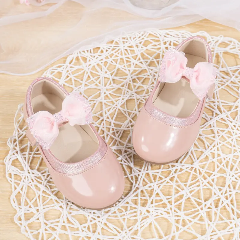 Spring Autumn Girls Leather Shoes Classic Pink Bowknot Children Causal Princess Shoes Fashion Ballet Versatile Kids Flat Shoes