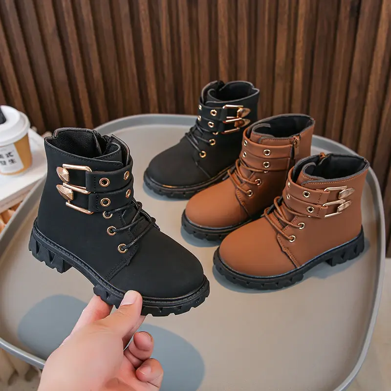 Children's Leather Boots Spring Autumn Girls Trend Short Boots 2025 Fashion Classic Black Kids Causal Ankle Boots Thick Bottom
