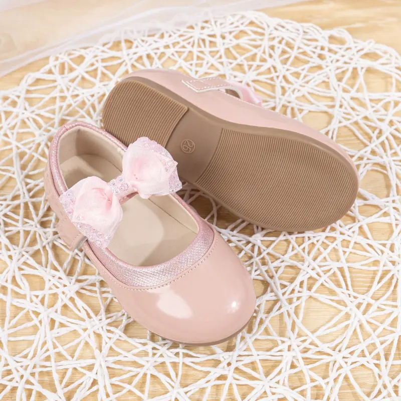 Spring Autumn Girls Leather Shoes Classic Pink Bowknot Children Causal Princess Shoes Fashion Ballet Versatile Kids Flat Shoes