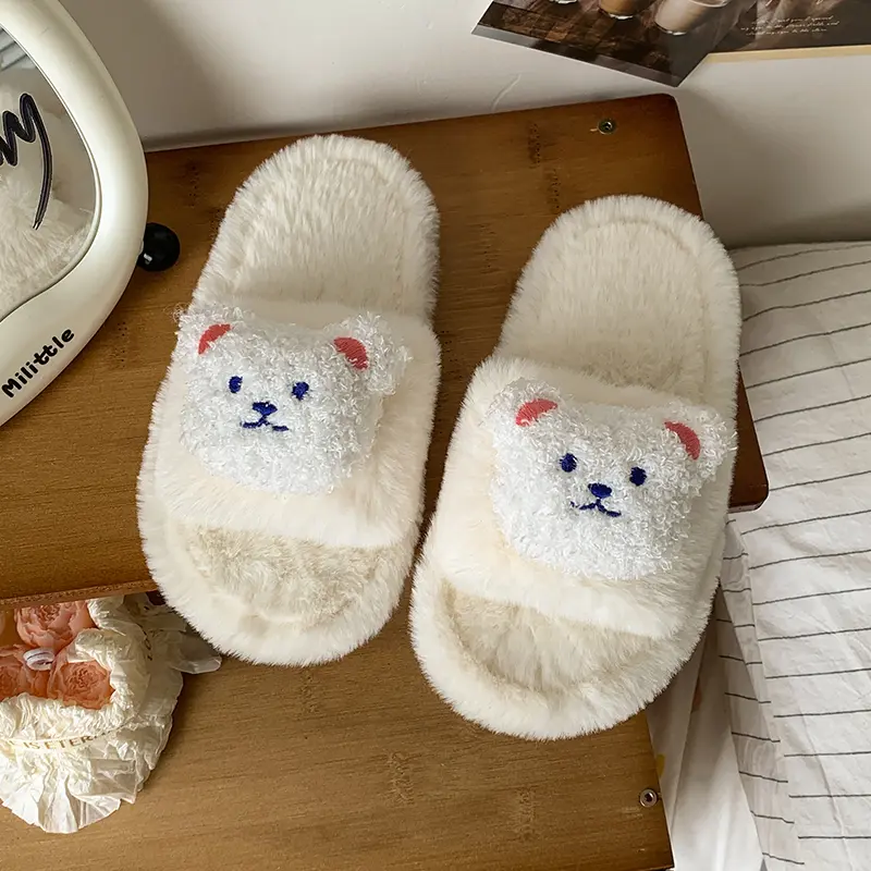 2025 Children Plush Slippers for Girls Winter New Fashion Korean Style Soft Bottom Anti-slippery Versatile Casual Open-toe Shoes