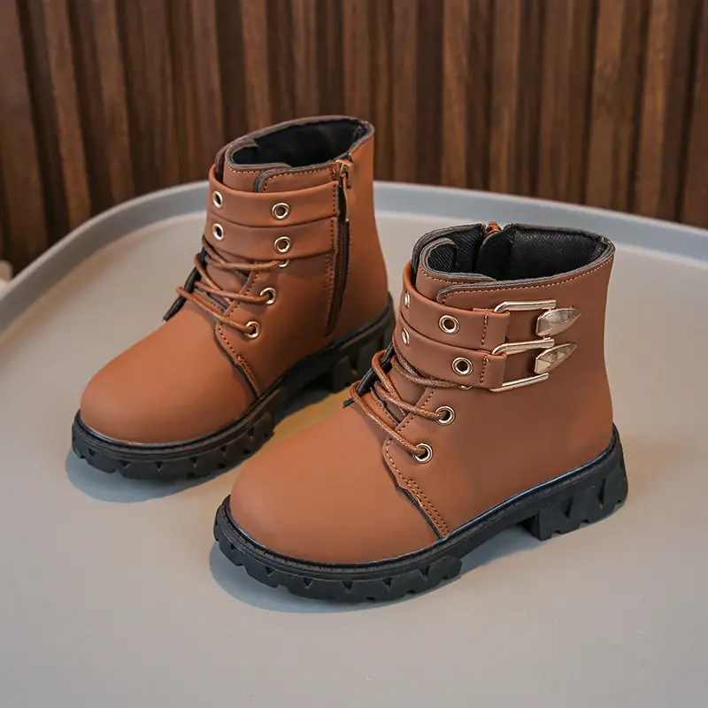 Children's Leather Boots Spring Autumn Girls Trend Short Boots 2025 Fashion Classic Black Kids Causal Ankle Boots Thick Bottom