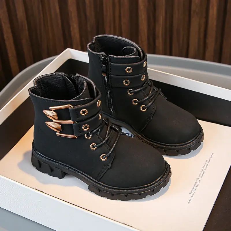 Children's Leather Boots Spring Autumn Girls Trend Short Boots 2025 Fashion Classic Black Kids Causal Ankle Boots Thick Bottom