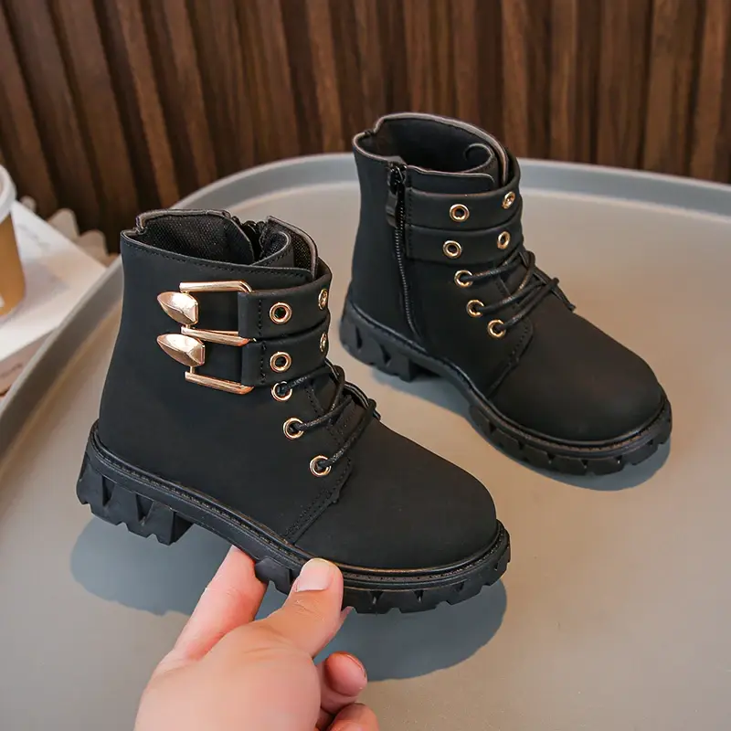 Children's Leather Boots Spring Autumn Girls Trend Short Boots 2025 Fashion Classic Black Kids Causal Ankle Boots Thick Bottom