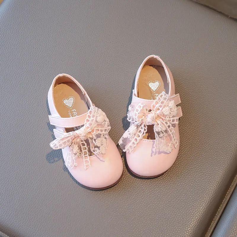 Sweet New Girls Princess Leather Shoes Elegant Lace Bowknot Kids Dresses Casual Shoes for Wedding Party Children's Flats Fashion