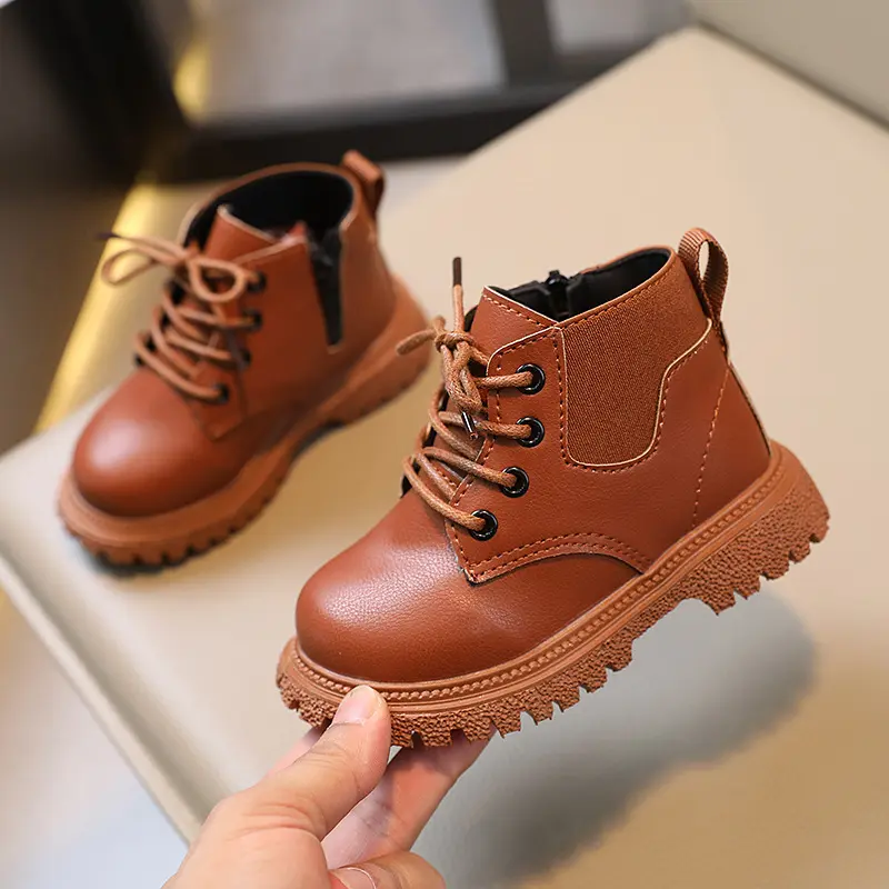 Children British Boots Retro Side Zip Kids Short Boots Non-slip Soft Bottom 2025 Autumn New Boys Girls Ankle Boots Soild Color
