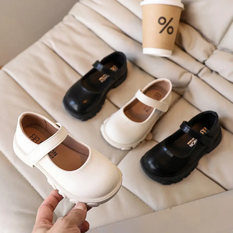 Girl Leather Shoes Spring Autumn Simple Children Shoes Fashion Black Beige Versatile School Causal Kids Princess Mary Jane Shoes