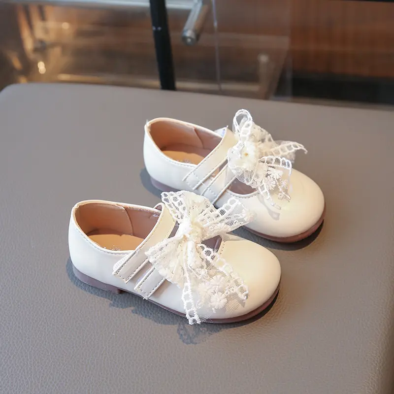Sweet New Girls Princess Leather Shoes Elegant Lace Bowknot Kids Dresses Casual Shoes for Wedding Party Children's Flats Fashion