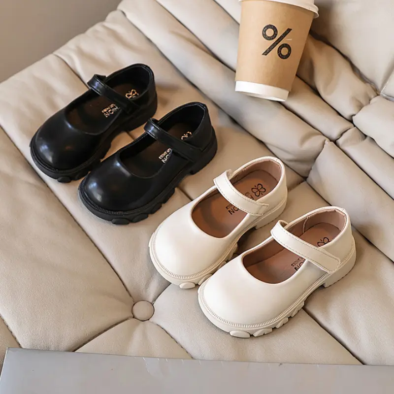Girl Leather Shoes Spring Autumn Simple Children Shoes Fashion Black Beige Versatile School Causal Kids Princess Mary Jane Shoes
