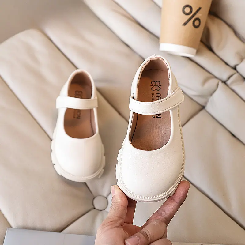 Girl Leather Shoes Spring Autumn Simple Children Shoes Fashion Black Beige Versatile School Causal Kids Princess Mary Jane Shoes
