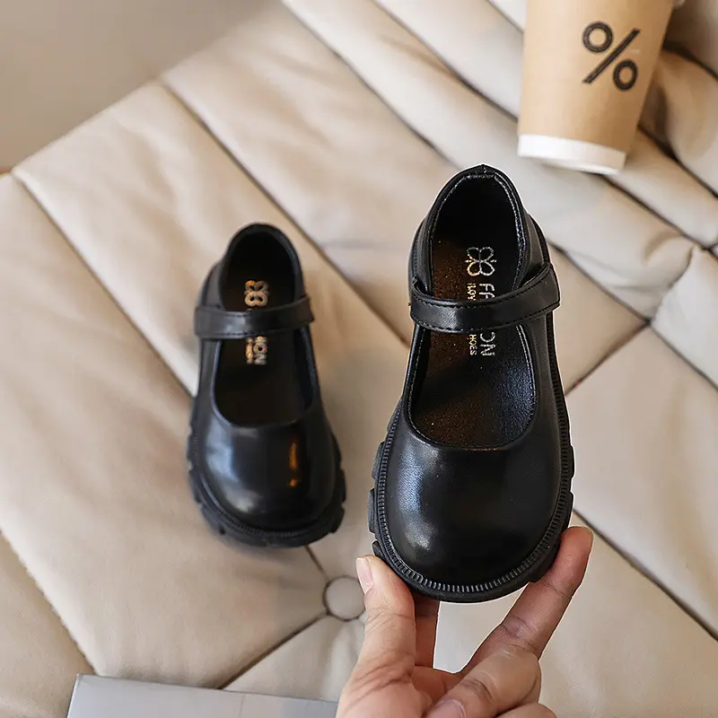 Girl Leather Shoes Spring Autumn Simple Children Shoes Fashion Black Beige Versatile School Causal Kids Princess Mary Jane Shoes
