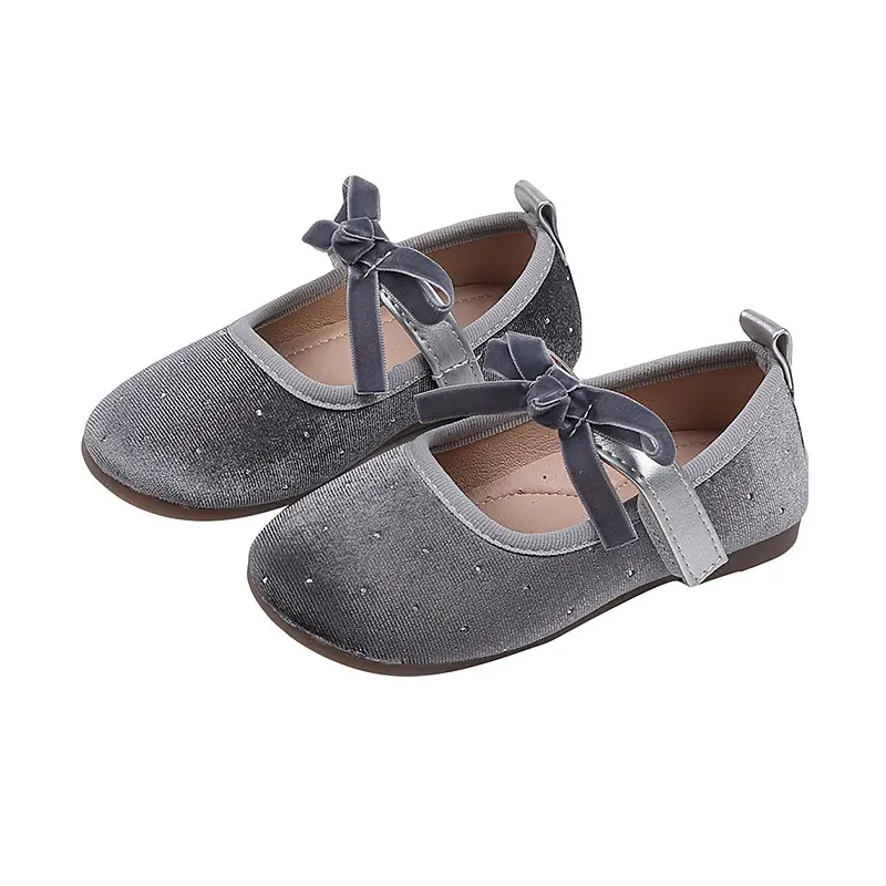 Retro Little Girls Flat Shoes Solid Color Bowknot Children Causal Leather Shoes Soft Bottom Wedding Party Kids Princess Shoes