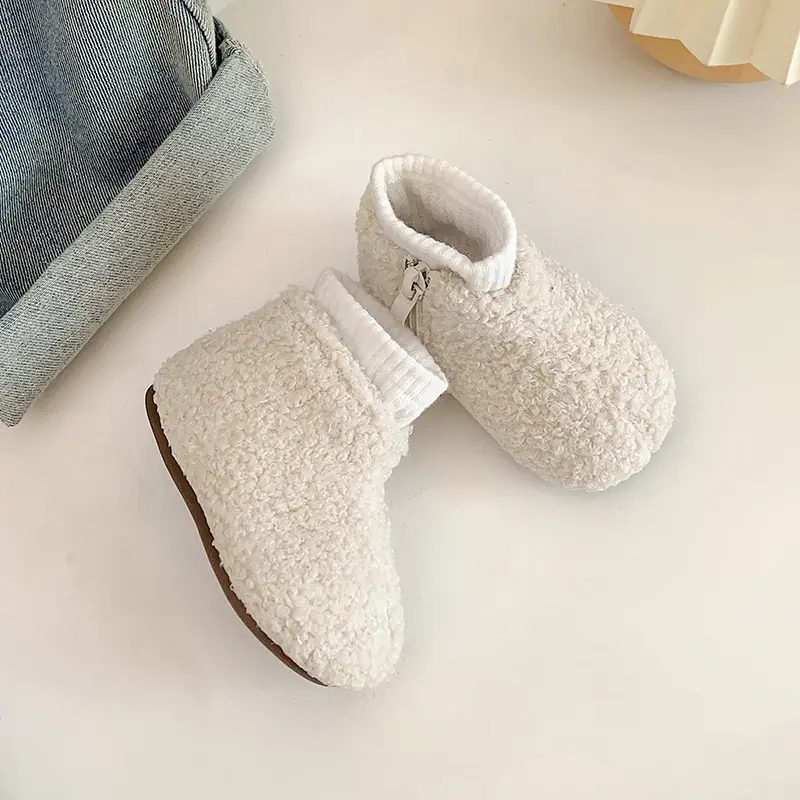 Kids Thermal Boots Warm Girls Furry Hairy Ankle Boots Simple Fashion Children's Outdoor Snow Boots Non-slip 2025 Winter New