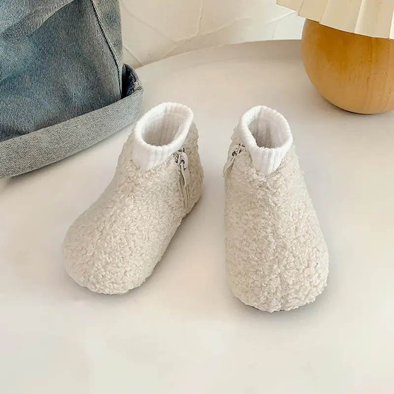 Kids Thermal Boots Warm Girls Furry Hairy Ankle Boots Simple Fashion Children's Outdoor Snow Boots Non-slip 2025 Winter New