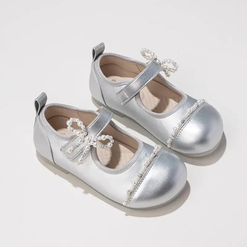 Girls Leather Shoes for Party Wedding Elegant Kids Princess Shoes with Bow-knot Patchwork Fashion Children Shallow Flats Shoes