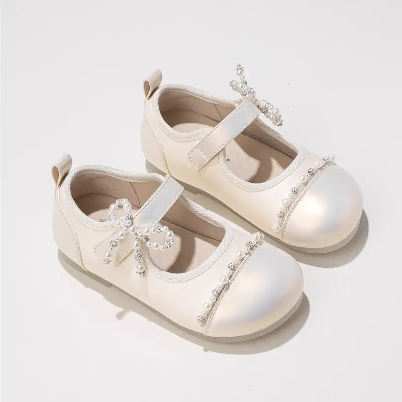 Girls Leather Shoes for Party Wedding Elegant Kids Princess Shoes with Bow-knot Patchwork Fashion Children Shallow Flats Shoes
