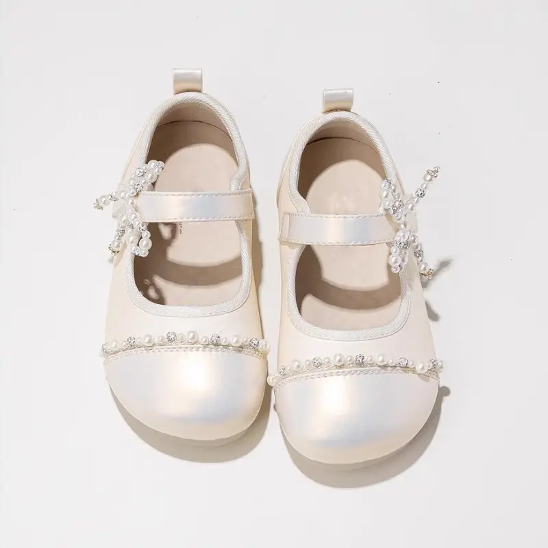 Girls Leather Shoes for Party Wedding Elegant Kids Princess Shoes with Bow-knot Patchwork Fashion Children Shallow Flats Shoes