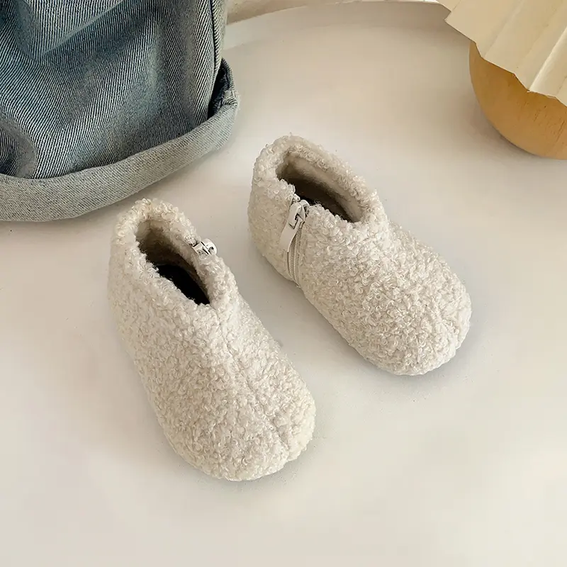 Kids Thermal Boots Warm Girls Furry Hairy Ankle Boots Simple Fashion Children's Outdoor Snow Boots Non-slip 2025 Winter New