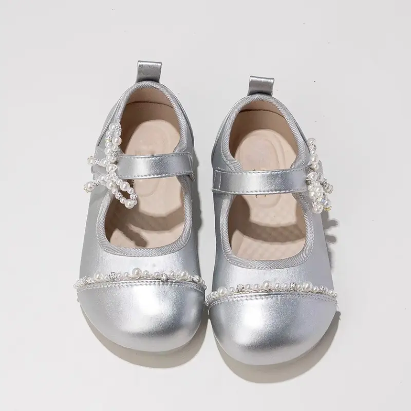 Girls Leather Shoes for Party Wedding Elegant Kids Princess Shoes with Bow-knot Patchwork Fashion Children Shallow Flats Shoes