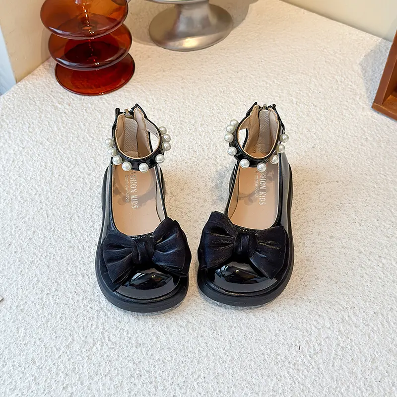 Spring Autumn Elegant Girl Princess Shoes Sweet Bowknot Children Fashion Leather Shoes Beading Sweet Lolita Kids Mary Jane Shoes
