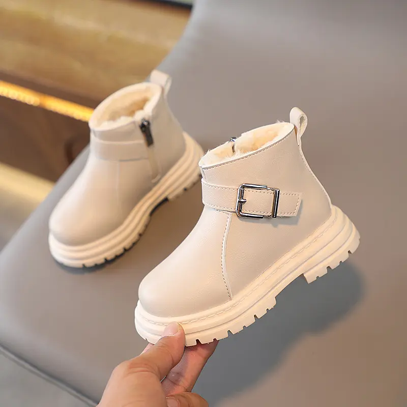 Autumn and Winter Kids Plush Short Boots British Style Boys Simple Warm New Leather Shoes for Girls Child Fashion Unisex Booties